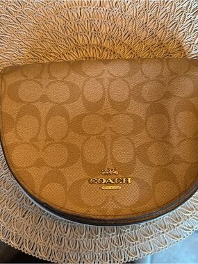 Coach Tan Signature Saddle Crossbody with Gold Logo